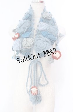 画像1: PINK HOUSE / フラワーモチーフモヘアティペット  ブルー O-25-11-10-009-LO-ZA-IG-OS