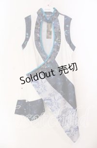 Qutie Frash / 胸開きチャイナチュニック  ホワイト×ブルー O-25-11-10-057-QU-OP-IG-OS