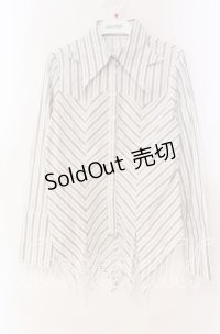 PEACE NOW / 変形襟ストライプブラウス M ホワイト O-25-11-10-070-PU-BL-OW-OS