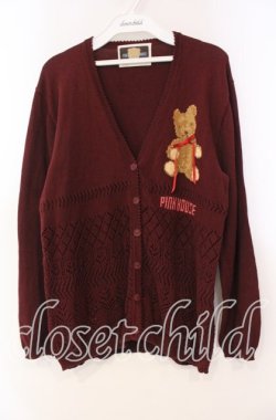 画像1: PINK HOUSE / ロゴリボン使いくまちゃんカーディガン  ワイン O-25-11-10-075-LO-TO-OW-OS