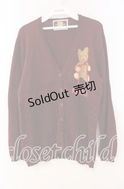 画像1: PINK HOUSE / ロゴリボン使いくまちゃんカーディガン  ワイン O-25-11-10-075-LO-TO-OW-OS