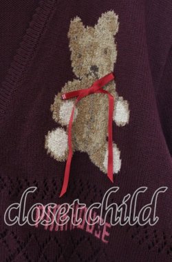 画像2: PINK HOUSE / ロゴリボン使いくまちゃんカーディガン  ワイン O-25-11-10-075-LO-TO-OW-OS