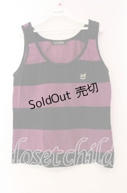 画像1: HELL CAT PUNKS / ワッペンボーダータンクトップ  ブラック×パープル O-25-11-10-084-PU-TO-IG-OS
