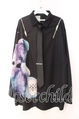 TRAVAS TOKYO / Furry bear necktie shirts/ネクタイ付きくまプリントシャツ  ブラック×パープル系 O-25-11-10-085-PU-BL-IG-OS