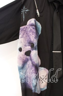 画像2: TRAVAS TOKYO / Furry bear necktie shirts/ネクタイ付きくまプリントシャツ  ブラック×パープル系 O-25-11-10-085-PU-BL-IG-OS