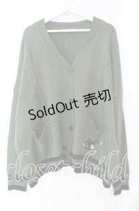 NieR Clothing / 抹茶ラテ フード付き KNIT CARDIGAN【刺繍DESIGN】カーディガン  グリーン O-25-11-10-090-PU-TO-IG-OS