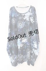NieR Clothing / 超BIG SILHOUETTE CUTSEW【和柄九尾】 Tシャツ  ブラック×ブルー O-25-11-10-092-PU-TO-IG-OS