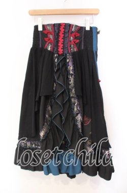 画像1: Ozz oneste / 春うららスカート  ブラック×ブルー O-25-11-10-028-OO-SK-IG-OS