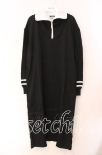 NieR Clothing / LOGO ZIPPER UNISEX LONGワンピース【ポケット付き】  ブラック×ホワイト O-25-11-11-026-PU-OP-IG-ZT266
