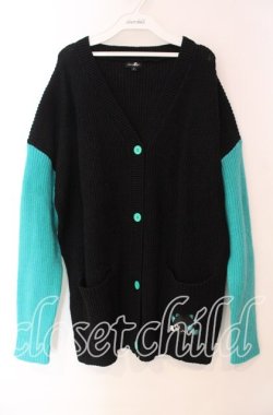 画像1: NieR Clothing / シエル配色ニットカーディガン  ブラック O-25-11-11-029-PU-TO-IG-OS