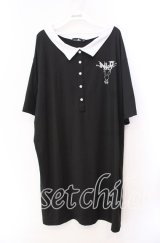 NieR Clothing / 襟付き半袖カットソー  ブラック×ホワイト O-25-11-11-031-PU-TO-IG-ZT265