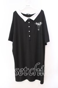 NieR Clothing / 襟付き半袖カットソー  ブラック×ホワイト O-25-11-11-031-PU-TO-IG-ZT265
