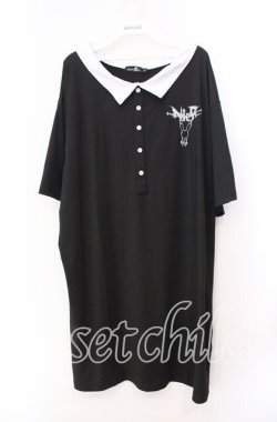 画像1: NieR Clothing / 襟付き半袖カットソー  ブラック×ホワイト O-25-11-11-031-PU-TO-IG-OS