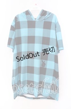 画像1: 【SALE】NieR CLOTHING / 転写pt半袖パーカー  ブルー×BLACK RABBIT柄 O-25-11-11-040-PU-TO-IG-ZT339