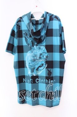 画像2: NieR Clothing / 転写pt半袖パーカー  ブルー×BLACK RABBIT柄 O-25-11-11-040-PU-TO-IG-OS