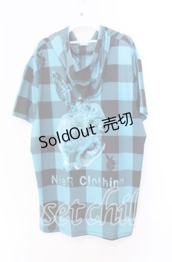 画像2: 【SALE】NieR CLOTHING / 転写pt半袖パーカー  ブルー×BLACK RABBIT柄 O-25-11-11-040-PU-TO-IG-ZT339