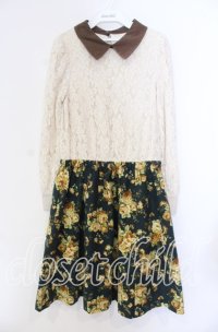 axes femme / レース切り替えネックレス風ワンピース M グリーン O-25-11-11-045-AX-OP-OW-OS