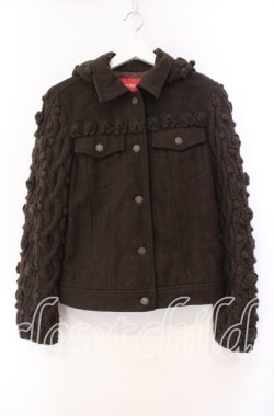 画像1: PINK HOUSE / ローズモチーフニット切り替えジャケット  ブラウン O-25-11-11-057-LO-JA-IG-OS