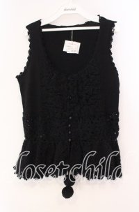 PINK HOUSE / レースフリルニットベスト  クロ O-25-11-11-060-LO-TO-IG-OS