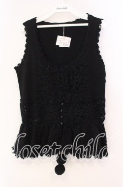 画像1: PINK HOUSE / レースフリルニットベスト  クロ O-25-11-11-060-LO-TO-IG-OS