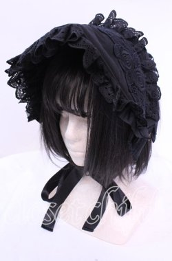 画像1: Coenobita / 薔薇レースハーフボンネット  クロ O-25-11-11-1031-LO-AC-OW-OS