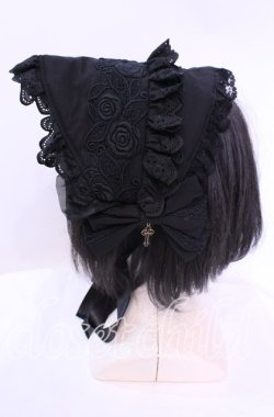 画像2: Coenobita / 薔薇レースハーフボンネット  クロ O-25-11-11-1031-LO-AC-OW-OS