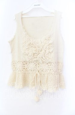 画像1: PINK HOUSE / レースフリルニットベスト  オフ O-25-11-11-063-LO-TO-IG-OS