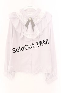 axes femme / ジャボブローチ付きフリルブラウス Ｌ ピンク O-25-11-11-080-AX-BL-IG-OS