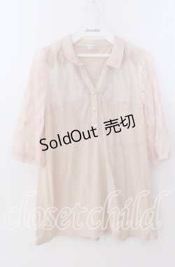 画像1: axes femme / 胸元レース使い襟付プルオーバー Ｍ ピンクベージュ O-25-11-11-2048-AX-TO-IG-OS