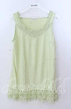画像1: axes femme / 立体お花付きロングタンク  ライトグリーン O-25-11-11-2049-AX-TO-IG-OS