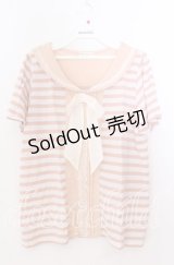 axes femme / ボーダーセーラー風tシャツ  ピンク×シロ O-25-11-11-2051-AX-TO-IG-OS