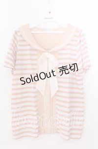 axes femme / ボーダーセーラー風tシャツ  ピンク×シロ O-25-11-11-2051-AX-TO-IG-OS