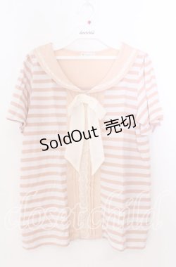 画像1: axes femme / ボーダーセーラー風tシャツ  ピンク×シロ O-25-11-11-2051-AX-TO-IG-OS