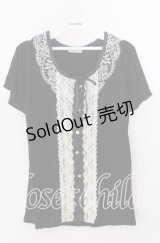 axes femme / 刺繍&レース半袖プルオーバー  クロ O-25-11-11-2053-AX-TO-IG-OS