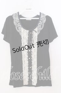 axes femme / 刺繍&レース半袖プルオーバー  クロ O-25-11-11-2053-AX-TO-IG-OS