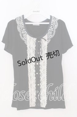 画像1: axes femme / 刺繍&レース半袖プルオーバー  クロ O-25-11-11-2053-AX-TO-IG-OS