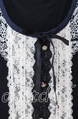 画像2: axes femme / 刺繍&レース半袖プルオーバー  クロ O-25-11-11-2053-AX-TO-IG-OS