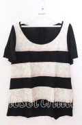 axes femme / レースボーダーTシャツ  クロ×アイボリー O-25-11-11-2054-AX-TO-IG-OS