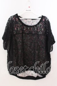 axes femme / レースシフォンレイヤード風トップス  クロ O-25-11-11-2061-AX-TO-IG-ZT277