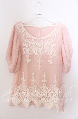 画像1: axes femme / パール付きコード刺繍ブラウス  ピンク O-25-11-11-2064-AX-TO-IG-OS