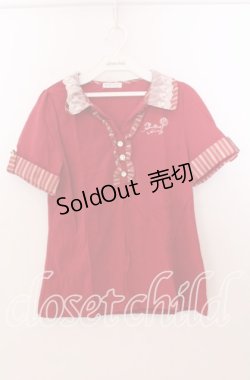 画像1: axes femme / ストライプ切り替えポロシャツ  アカ O-25-11-11-2065-AX-TO-IG-OS