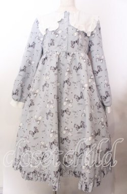 画像1: Lovely Tency / 眞白ありすコラボ/リボンプリントワンピース LL サックス O-25-11-11-2071-LO-OP-IG-OS