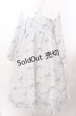画像1: Lovely Tency / 眞白ありすコラボ/リボンプリントワンピース LL サックス O-25-11-11-2071-LO-OP-IG-OS