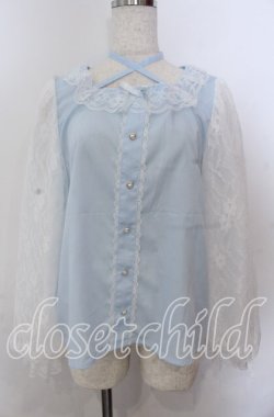 画像1: Lovely Tency / alsチョーカーレースブラウス LL サックス O-25-11-11-2075-LO-BL-IG-OS