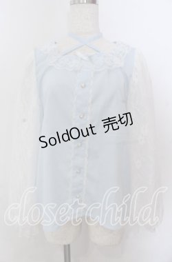 画像1: Lovely Tency / alsチョーカーレースブラウス LL サックス O-25-11-11-2075-LO-BL-IG-OS