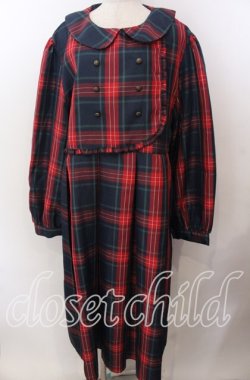 画像1: FLC / チェック柄ボックスプリーツワンピース 4Ｌ アカチェック O-25-11-11-2076-LO-OP-IG-OS