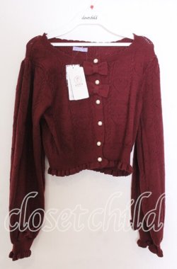 画像1: axes femme kawaii / ハート透かし長袖ニットカーデ  ワイン O-25-11-11-2078-AX-TO-IG-OS