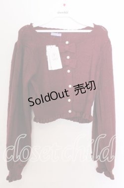 画像1: axes femme kawaii / ハート透かし長袖ニットカーデ  ワイン O-25-11-11-2078-AX-TO-IG-OS