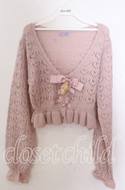 画像1: axes femme kawaii / クマブローチニットボレロ  ピンク O-25-11-11-2081-AX-TO-IG-OS