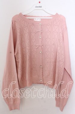 画像1: m petit by misako / AM*ハート透かしニットカーディガン 3Ｌ ピンク O-25-11-11-2096-LO-TO-IG-OS
